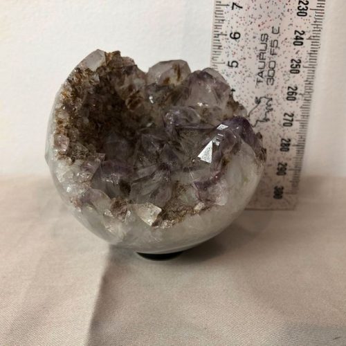 Open carved Amethyst ball 296g on Agate base